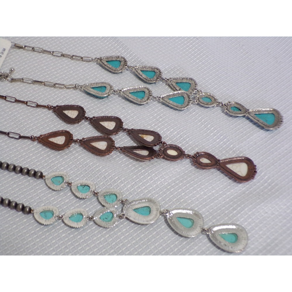 Emma Lot of 3 Western Turquoise White Stone Teardrop Statement Y-Necklaces New